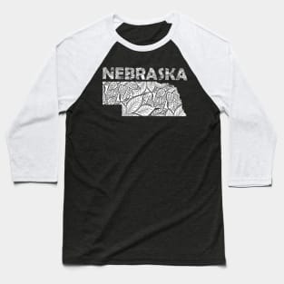 Mandala art map of Nebraska with text in white Baseball T-Shirt